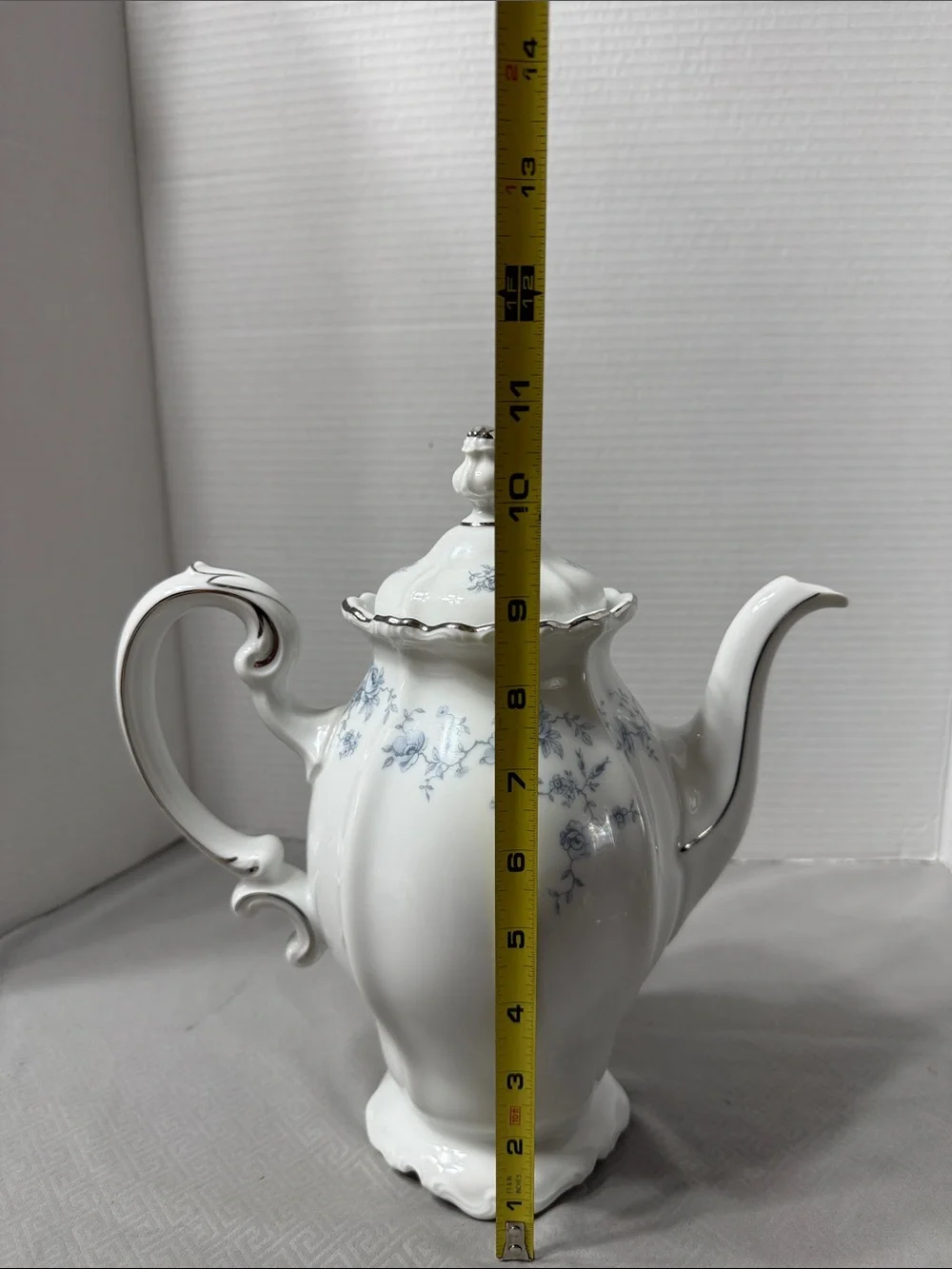 Vintage Johann Haviland Blue Garland Porcelain Coffee Pot Silver Trim Bavaria